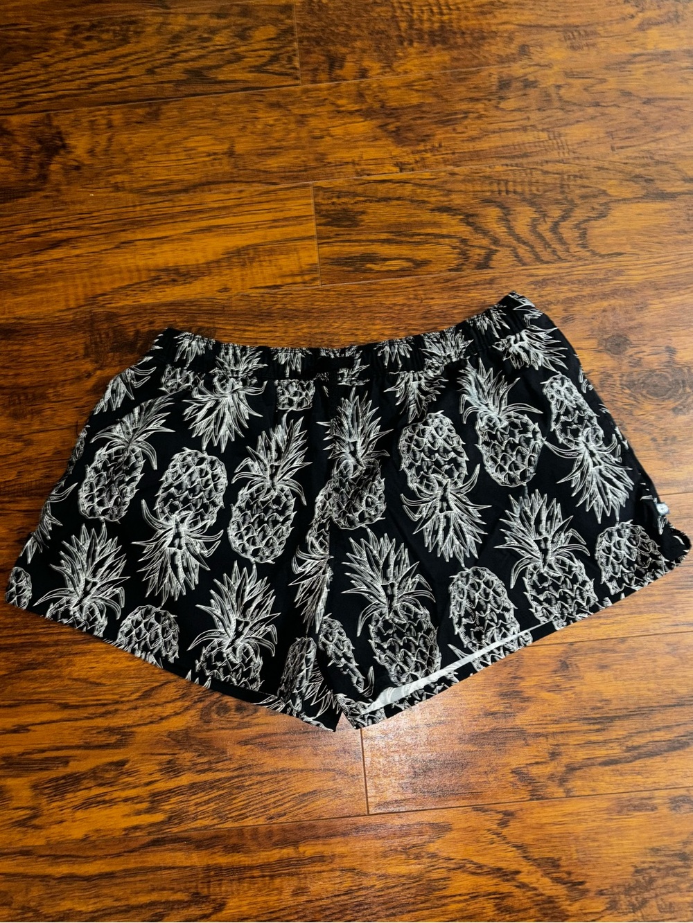 Lauren James Pineapple Board Shorts Black White Fruit Tropical Waterproof Short